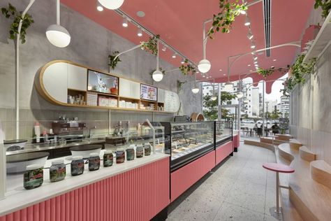 Patisserie Design, Ice Cream Place, Minimalist Maximalist, 2023 Picture, Italy 2023, Pink Cafe, Tea Lounge, Yogurt Bar, Yogurt Ice Cream