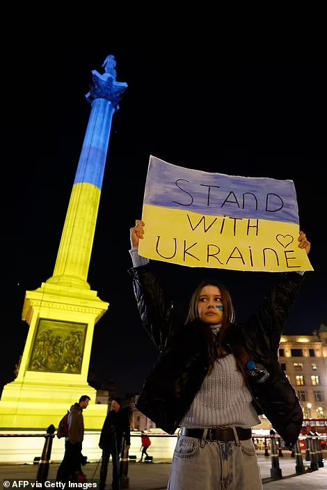 Landmarks across the world light up in blue and yellow again in solidarity with Ukraine | Daily Mail Online St Georges Hall, Flies Outside, Buda Castle, Stand With Ukraine, Kyiv Ukraine, British Prime Ministers, Ukraine Flag, Ukrainian Flag, Ukrainian Art