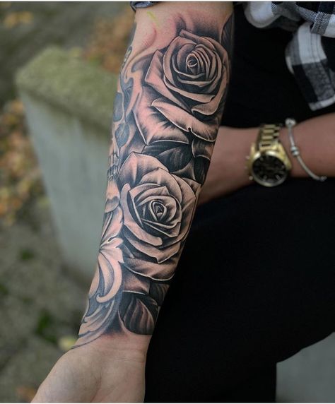 White Rose Tattoo, Half Sleeve Tattoos Forearm, Rose Tattoo Sleeve, Rose Tattoos For Men, Men Tattoos Arm Sleeve, Forarm Tattoos, Forearm Sleeve Tattoos, Cool Forearm Tattoos, Half Sleeve Tattoos For Guys