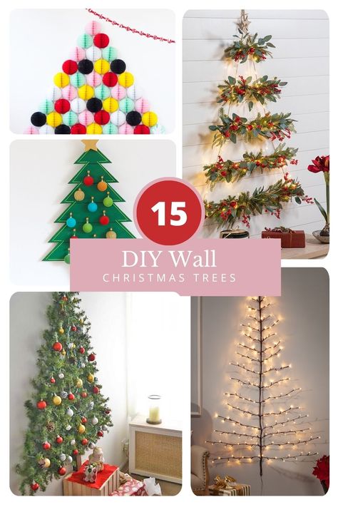 DIY Christmas Trees for Walls Diy Space Saving Christmas Tree, Flat Wall Christmas Tree Diy, Xmas Tree Wall Ideas, No Space For Christmas Tree, Lights In Shape Of Christmas Tree On Wall, Alternative For Christmas Tree, Diy Toddler Christmas Tree, Christmas Tree On A Wall Ideas, Christmas Trees On The Wall