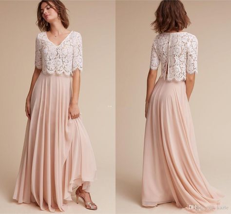 Two Pieces Lace Chiffon Long Bohemian Blush Bridesmaid Dresses with Sleeve 2017 V-neck Full Back Plus Size Junior Bridesmaids Dress Cheap Mermaid Wedding Dress Rose Gold Sequin Dress Country Bridesmaid Dress Online with $94.86/Piece on Kazte's Store | DHgate.com Wedding Guest Dress Simple, Aqua Blue Bridesmaid Dresses, Two Piece Bridesmaid Dresses, Bridesmaid Dresses 2017, Country Bridesmaid Dresses, Backless Bridesmaid Dress, Tea Wedding, Junior Formal Dresses, Lace Chiffon Bridesmaid Dress