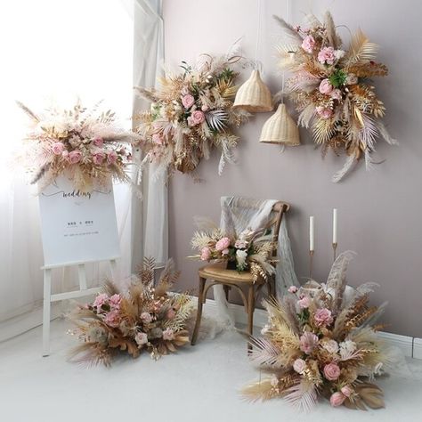 Just found this amazing item on AliExpress. Check it out! $36.30 45％ Off | Wedding Gold Leaves Natural Dried Pampas Floor Floral Arrangement Centerpieces Ball Arch Decor Hanging Flower Row Window Display Artificial Flowers Decoration Wedding, Dried Flower Arbour Arrangement, Pampas Flower Arrangement, Wedding Decor Blush Pink, Boho Flower Arrangements, Pampas Grass Backdrop, Boho Arrangements, Pampas Wedding Decor, Flower Arch Arrangement