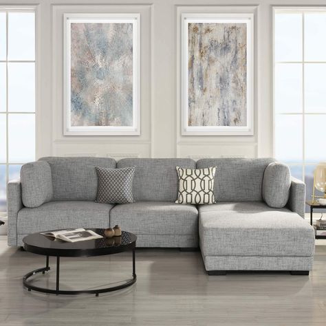 Amazon.com: Casa AndreaMilano EXP402-LGY Modular Convertible Reversible 3 Piece (Custom Couch Feature) Modern L-Shaped Sectional 2pc Loveseat to Chaise Ottoman Sofa, Light Grey: Kitchen & Dining | @giftryapp Grey L Shaped Couch, High Sofa, Chaise Ottoman, Custom Couch, Custom Couches, Grey Furniture Living Room, Sectional Sleeper Sofa, Sofa Sectional, Sectional Sofa Couch