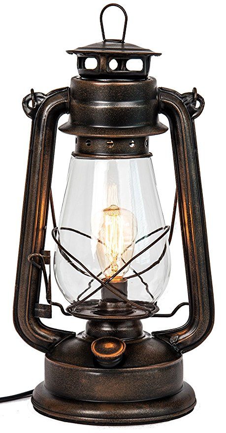 Dimmable Electric Lantern lamp with Edison Bulb Included Rustic Rust Finish Electric Lantern, Nautical Lamps, Lantern Table Lamp, Table Lanterns, Rustic Table Lamps, Oil Lantern, Lantern Candle Decor, Rustic Wall Sconces, Vintage Bulb