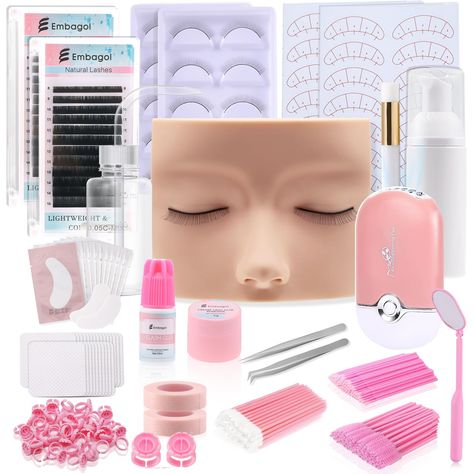 PRICES MAY VARY. Upgraded Lash Extension Kit: This advanced lash kit includes: 1*Embagol New Mannequin Head, 10 pairs*Practice Lashes,1*Foldable Lash Mirror,2*Lash Tapes,25*Glue Rings,14 pairs*Lash Mapping Stickers,25*Mascara Wands,25*Micro Brushes,25*Lip Brushes,1*Isolation Tweezer,1*Volume Tweezer,1*Lash Fan,10 pairs*Gel Eye Patches,1*Rinse Bottle,1*Lash Shampoo(100ml),1*Cleansing Brush,25*Glue Wipes,2*Volume Lash Extensions,1*Lash Adhesive,1*Cream Remover. Designed For Beginners: If you are j Practice Lashes, Lash Mirror, Lash Fan, Lip Brushes, Lash Mapping, Eyelash Extension Training, Lash Kit, Extension Training, Lash Extension Kit