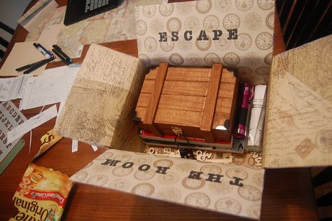 ESCAPE ROOM CARE PACKAGE Escape Room Gift Basket, Escape Room Care Package, How To Make An Escape Room Gift, Escape Box Ideas, Escape Room Box Diy, Escape Room Gift Ideas, Book Care Package, Escape Room In A Box Diy, Escape Box Diy