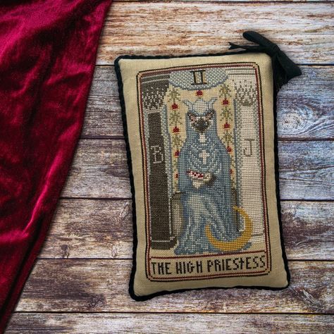 Tarot Cross Stitch, The High Priestess, High Priestess, Cross Stitch Love, 2024 Design, Cat Cross Stitch, Needlework Patterns, Chart Design, Stitching Art