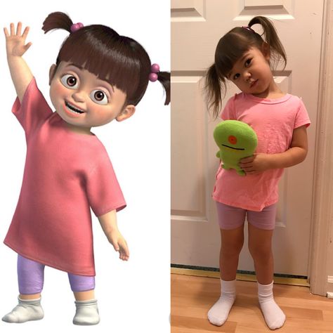 Boo Cosplay Monsters Inc, Monster Ink Costumes, Boo Monsters Inc Costume, Monsters Inc Costume, Boo Monsters Inc, Boo Halloween Costume, Boo Costume, Diy Dog, Famous Girls