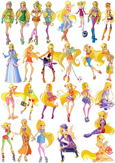 Stella Winx Club All Outfits, Winx Character Design, Winx Stella Outfits, Stella Winx Club Outfit, Stella Outfits, Winx Outfits, Stella Winx Club, Winx Club Stella, Winx Stella