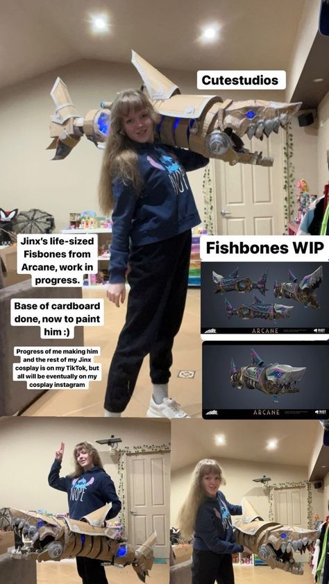 Jinx Fishbones Arcane, Diy Jinx Cosplay, Arcane Diy Crafts, Jinx Shark Cannon, Fishbones Arcane, Arcane Fishbones, Jinx Props, Arcane Crafts, Jinx Cosplay Arcane