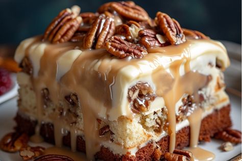 Sweet Bliss With Butter Pecan Praline Poke Cake Polk Cake, Southern Pecan Praline Cake, Butter Pecan Praline Poke Cake, Pecan Praline Poke Cake, Praline Poke Cake, Pecan Praline Cake, Praline Cake, Pecan Praline, Butter Pecan Cake