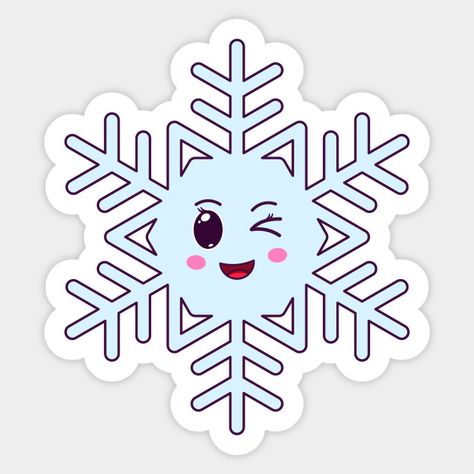 Cartoon Kawaii Snowflake with Winking Face - Kawaii Snowflake - Sticker | TeePublic Kawaii Snowflake, Cartoon Snowflake, Room Crafts, Snowflakes Drawing, Snowflake Party, Winking Face, Snowflake Sticker, Cartoon Kawaii, Murals For Kids