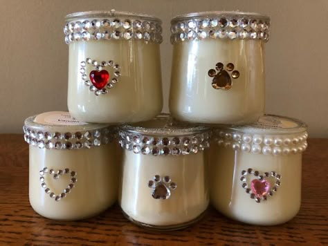 Decorated Candle Jars, Oui Jars, Small Glass Candle Holders, Decorating Candle Jars, Diy Jars, Repurpose Candle Jars, Oui Yogurt, Yogurt Jars, Crafts With Glass Jars