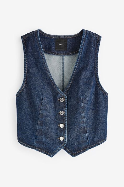 Denim Vest Pattern, Waistcoats For Women, Waistcoat Outfit, Blue Waistcoat, Rochelle Humes, Denim Waistcoat, Denim Skirt Outfits, Vest Designs, Denim Sweater