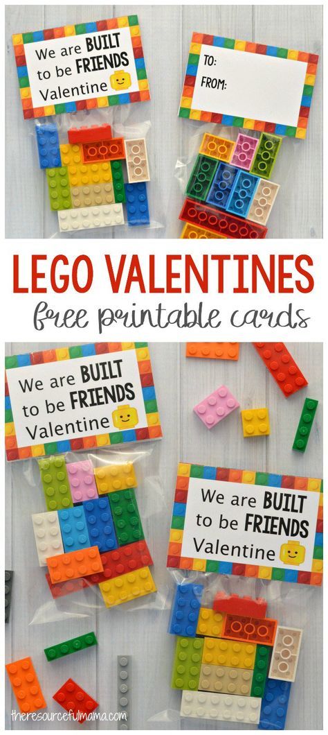 Your Lego loving kids are going to love giving their friends and classmates these Lego Valentine Cards and little sack of Legos for Valentine's Day. #valentinesday #legos Lego Valentine, Saint Valentin Diy, Kindergarten Valentines, Cadeau St Valentin, Valentinstag Party, Diy Valentines Cards, Class Valentines, Valentine Gifts For Kids, Free Printable Cards