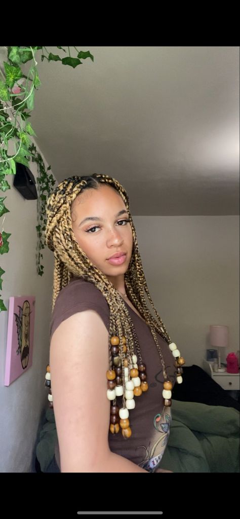 Wooden Beads Braids, Braids With Beads Long, Blonde Braids With Beads, Braids With Wooden Beads, Beaded Hairstyles, Beads Hairstyles, Beads Braids, Blonde Braids, Hairstyle Inspiration