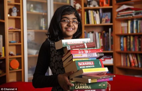 The Brainiest child in Britain. Shrinidhi,seemed to trundle through the competition in her own sweet way. Of all the children who appeared in the series, Shrinidhi, the current Under-12 World Scrabble Champion, seemed the most naturally gifted and the most rightful winner. Child Genius, Focus Images, Reasoning Skills, Kids Around The World, Higher Learning, Channel 4, Attention Span, Smart Kids, Second Language