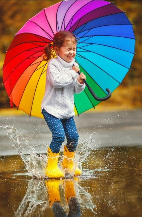 Pictures Of Rain, Rain Humor, Umbrella Photoshoot, Rainy Day Photos, Playing In The Rain, Umbrella Photography, Children Day, Umbrella Photo, Get Out Of The House