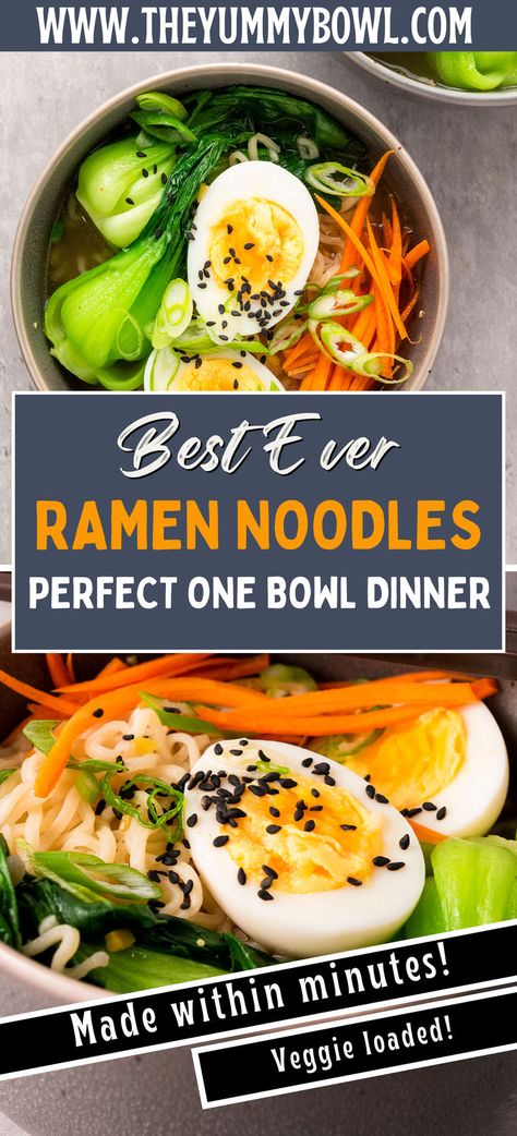 Create a delicious ramen noodle bowl topped with a perfectly boiled egg! This quick recipe is full of flavor and perfect for any meal. #RamenNoodles #RamenBowl #EggRecipes #EasyDinner #QuickMeals Diy Ramen Bowls, Ramen Noodle Bowl Recipes, Ramen Bowl Recipe, Noodle Bowl Recipes, Diy Ramen, Top Ramen Recipes, Ramen Noodle Bowls, Dessert Easy Recipes, Noodle Bowls Recipes