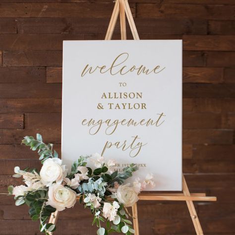 Engagement Party Welcome Sign, Rustic Rehearsal Dinners, Gold Engagement Party, Engagement Signs, Script Design, Party Welcome Sign, Gold Calligraphy, Bridal Shower Welcome Sign, Welcome To Our Wedding