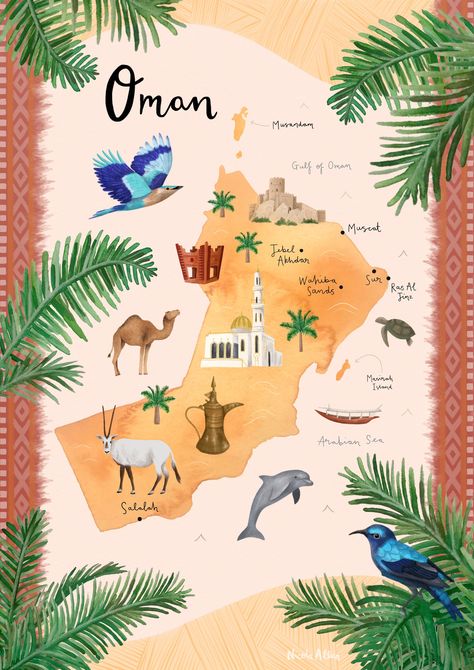 Map Art Illustration, Maps Illustration Design, Disney Map, Drawing Scenery, Velvet Paper, Oman Travel, Holiday Travel Destinations, Travel Picture Ideas, Church Graphic Design