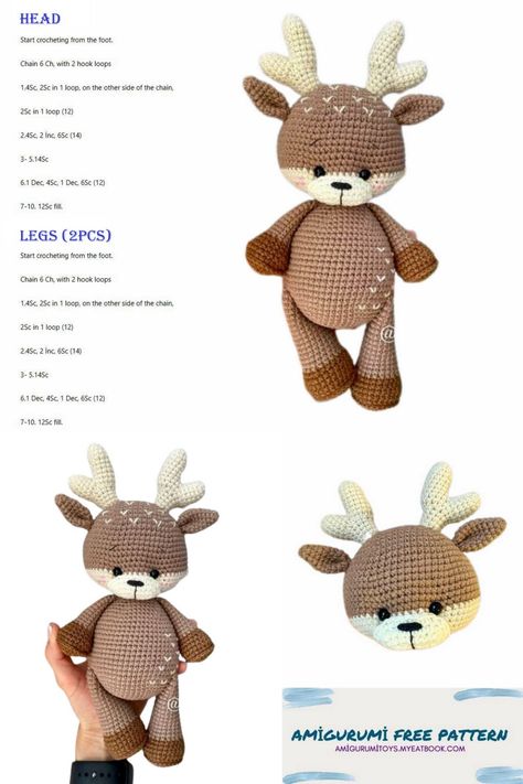 Sewing Soft Toys, Crochet Pokemon, Crochet Deer, Deer Pattern, Crochet Animals Free Patterns, Crochet Design Pattern, Crochet Pattern Amigurumi, Crochet Animal, Crochet Teddy