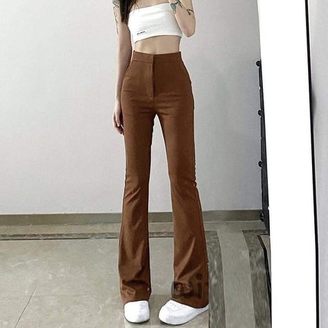 Bootcut Pants Outfit, Midi Skirt Y2k, Y2k Autumn, Autumn Streetwear, High Waisted Pants Outfit, Bootcut Trousers, Women Trousers, Pants Y2k, Grunge 90s