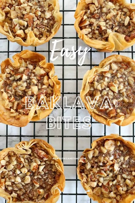 A quick and easy snack appetizer , crunchy, sweet and nutty.  #baklava is a classic #greek recipe  #appetizer #appetizerrecipes #snackrecipes #snackideas #semihomemade #phyllo #nuts #walnuts #honey #honeyrecipe Traditional Baklava Recipe, Easy Baklava Recipe, Baklava Bites, Baklava Recept, Easy Baklava, Baklava Recipe Easy, Phyllo Recipes, Greek Recipes Dessert, Baklava Recipe