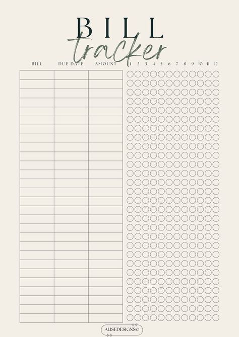 Take control of your finances with this beautifully designed Printable Bill Tracker! This minimalist bill organizer is the perfect tool for managing your monthly expenses, ensuring you never miss a due date again. With sections to record bills, due dates, and amounts, plus monthly check-off circles for tracking, this tracker helps you stay on top of your budget in style. Download now and start building better budgeting habits! Bill Planner Ideas, Yearly Bill Tracker, Printable Bill Tracker, Monthly Bill Organizer, Bill Tracker Printable, Bill Organizer, Bill Planner, Household Expenses, Finance Management