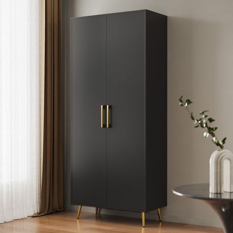 PRICES MAY VARY. 【Say Bye to Mess】Overall Dimension of the Kitchen Storge Cabine: 31.5" W x 15.7" D x 68.8" H, and allows messy objects to have their location. Make your room more spacious and well organized with our LYNSOM kitchen storage cabinets. 【Undefined Versatile Design】Overall black with gold accent and elegant Design can meet your aesthetic needs. Versatile use as a storage cabinet in the kitchen, laundry room, utility room, bedroom living room, office, and garage to satisfy your divers Tall Storage Cabinet Living Room, Portable Pantry Cabinets, Black Armoire In Kitchen, Mid Century Modern Cabinets Kitchen, Kitchen Storage Cabinets, Stand Alone Pantry Cabinet Metal, Black And Gold Bar Cabinet, Tall Narrow Black Cabinet, Tall Corner Cabinet Black