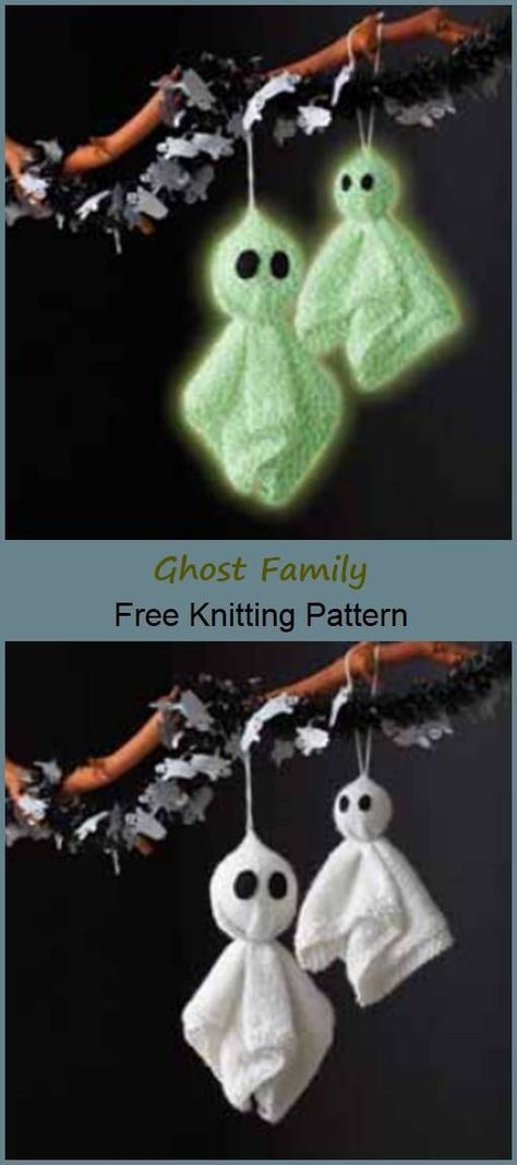 Halloween Knitting Patterns Free, Halloween Knitting Patterns, Halloween Yarn, Halloween Knitting, Knitting Projects Free, Christmas Knitting Patterns Free, Ghost Family, Small Knitting Projects, Knitted Mittens Pattern