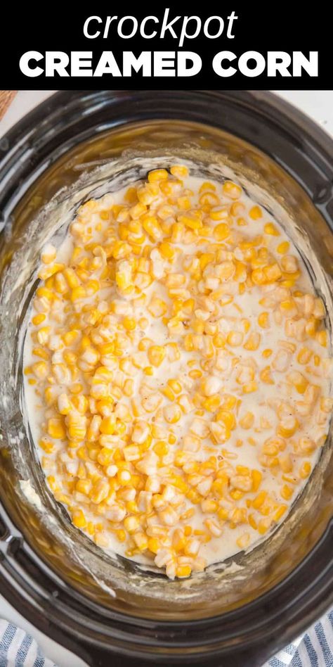 cream corn in crockpot Corn With Cream Cheese Recipe Crock Pot, Crockpot Creamed Corn, Creamed Corn Crockpot, Cream Cheese Corn Crockpot, Corn Crockpot Recipes, Crockpot Cream Corn, Frozen Corn In Crockpot, Gullivers Cream Corn Recipe, Cream Corn Recipe