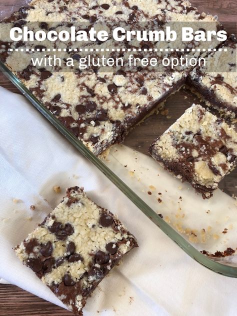 Crumb Recipe, Chocolate Crumbs, Crumb Bars, Yummy Desserts Easy, Gluten Free Chocolate Chip, Gf Desserts, Cookie Crumbs, Semi Sweet Chocolate Chips, Brownie Bar