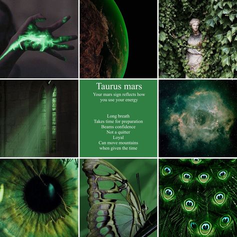 Taurus Aesthetic Moodboard, Green Astrology Aesthetic, Taurus Mars Aesthetic, Green Energy Aesthetic, Mars Taurus, Astro Outfits, Astrological Aesthetic, Taurus + Core + Aesthetic, Mars In Taurus