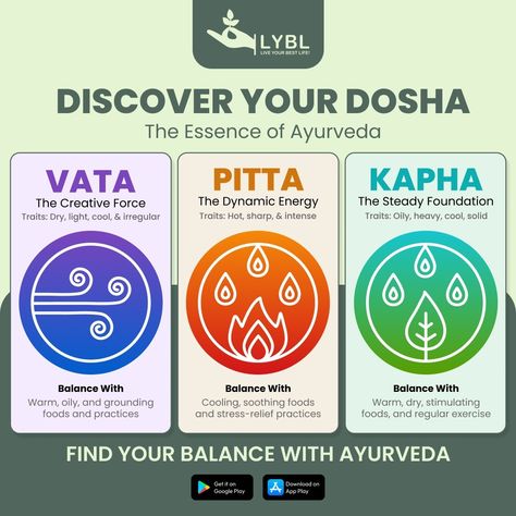 🌿✨ Discover Your Dosha! Curious about how Ayurveda's Vata, Pitta, and Kapha affect your life? 🌼 Find out which dosha defines you and get tips to bring balance into your daily routine.🌸 Tell us your traits and we'll tell your dosha in the comments below! #DiscoverYourDosha #AyurvedaWisdom #BalanceAndThrive #LYBL #Ayurveda #Ayurvedic #Holistic #trending #viral #ayurveda #ayurvedalifestyle #ayurvedalife #lybl #ayurvedicmedicine #ayurvedic #wellness #healthylifestyle Ayurveda Routine, Ayurveda Pitta, Ayurveda Vata, Vata Pitta, Ayurveda Life, App Play, Holistic Care, Day Schedule, Ayurvedic Medicine