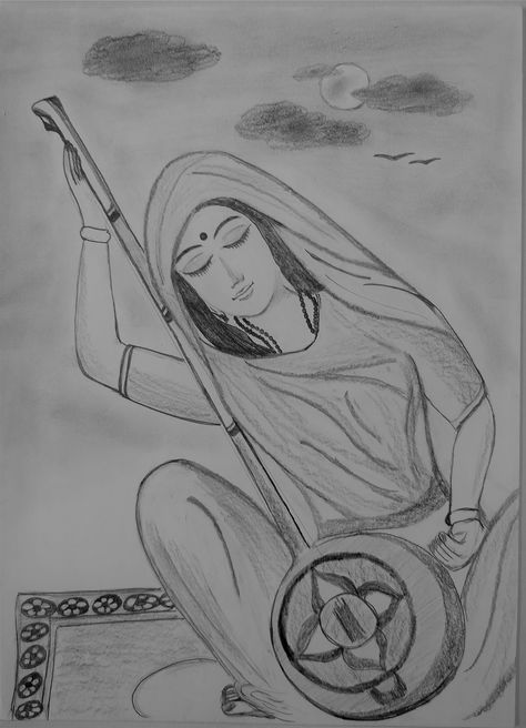 Meerabai sketch Meerabai Sketch, Mirabai Painting, Painting Tricks, Pencil Sketches, Aari Work, Painting Tips, Pencil Sketch, Kitchen Gadgets, Krishna