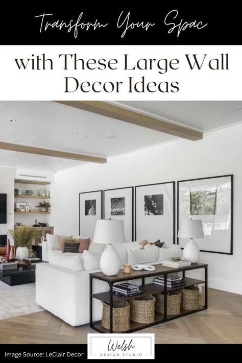 Decorating a large blank wall can feel daunting, but it’s also an exciting opportunity to add personality and style to your home. Whether you’re dealing with large empty walls in your living room, dining room, or even a hallway, the key is to think big and bold. Here are some creative large wall decor ideas to transform your empty wall space into a stunning focal point that enhances the entire room. Same Frame Gallery Wall, Decorating Around Large Picture, Decorating Large Wall Space Living Room Farmhouse, Large Frame Gallery Wall Living Room, Wall Decor For Long Wall, Living Room With Big Wall, Living Room With Tall Walls, Large High Wall Decor Living Room, How To Decorate A Large Wall In Hallway