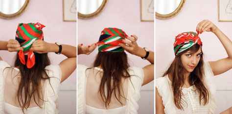 Tie a turban like a pro.  Brown Sugar Brunette: Fortune Teller Chic Tie A Turban, Hair Romance, Travel Hairstyles, Hair Scarf Styles, Head Scarf Styles, Hair Solutions, Bandana Hairstyles, Hair Blog, Fortune Teller