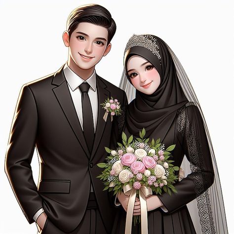 Muslim Wedding Couple, Couple Characters, Invitations Background, Topper Kue, Dp Ideas, Couple Illustration Wedding, Wedding Couple Cartoon, Couples Dp, Decorating Frosting