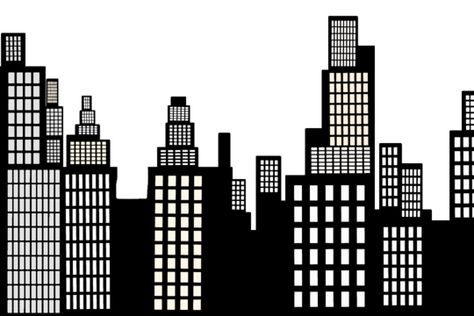 Comic City Background Cityscapes, Building Sillouhette, Background Building Drawing, Buildings Graphic Design, Spiderman Building Background, Futurism Building, Drawing Ideas City, Sunrise Sketch, Town Silhouette