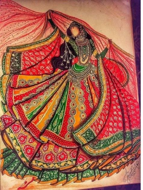 Mandala Indian Art, Dress Mandala Art, Indian Sketch Art, Rajasthani Mandala Art, Desi Drawing Sketch, Fashion Doodle Art, Rajasthani Dress Drawing, Indian Fashion Drawing, Indian Fashion Sketches