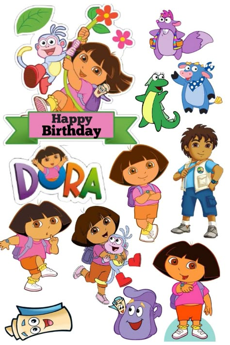 Dora The Explorer Cake Topper Printable, Dora Cake Topper Printable, Dora Bujji Cartoon Images, Dora Buji Images, Dora Cake Design, Dora Stickers, Cartoon Stickers Printable, Dora Pics, Photo Print Cake