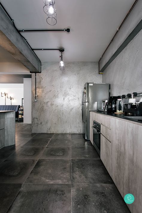 Renovation Journey: Dare To Bare Bare Ceiling Design, Service Yard, Concrete Interior Design, Home Renovation Ideas, House Makeovers, Modern Industrial Decor, Design Brief, Area Gourmet, Concrete Interiors