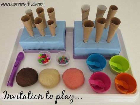 Play Dough Ice Cream, Ice Cream Parlour Role Play, Ice Cream Play Dough, Ice Cream Shop Dramatic Play, Ice Cream Play, Play Ice Cream, Ice Cream Crafts, Invitations To Play, Neapolitan Ice Cream