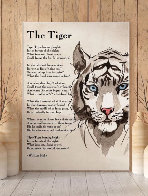 PRINTABLE The Tiger Poem Poster Print William Blake - Tyger Tyger Nursery Art - Digital English Literature Student Teacher Gift #nurserydecor #wallart #tygertyger # thetigerpoem # poetry Tiger Poem, The Tyger William Blake, English Literature Student, William Blake Art, Literature Student, Poem Poster, Student Posters, Student Teacher Gifts, Engineering Gifts