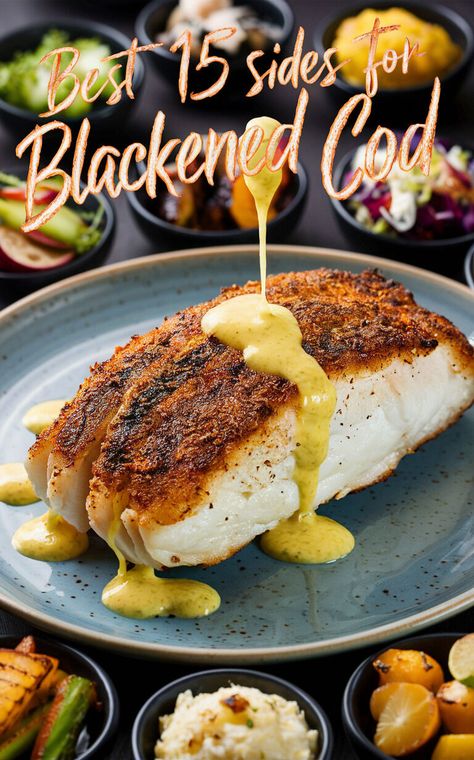 🔥🐟 Elevate your blackened cod with these delicious side dishes! 😋 #foodie #yum #dinnerideas Blackened Cod Recipes, Cod Chowder Recipe, Cod Recipes Oven, Miso Glazed Cod, Blackened Cod, Cod Cakes, Cod Dishes, Grilled Cod, Delicious Side Dishes