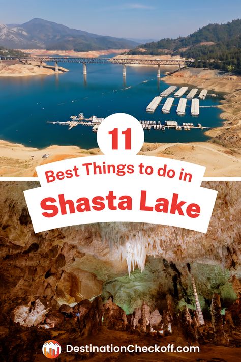 Explore the top activities and things to do in Shasta Lake with this guide. From boating across the expansive waters to exploring the mesmerizing Lake Shasta Caverns, this list has everything for outdoor enthusiasts. Perfect for those looking for things to do in Shasta Lake and nearby attractions like Burney Falls, Sundial Bridge, Mount Shasta, and more. Shasta Lake California, Lake Shasta California, Lake Shasta Caverns, Lake Shasta, Burney Falls, Shasta Lake, Oregon Road Trip, Sacramento River, Lassen Volcanic National Park