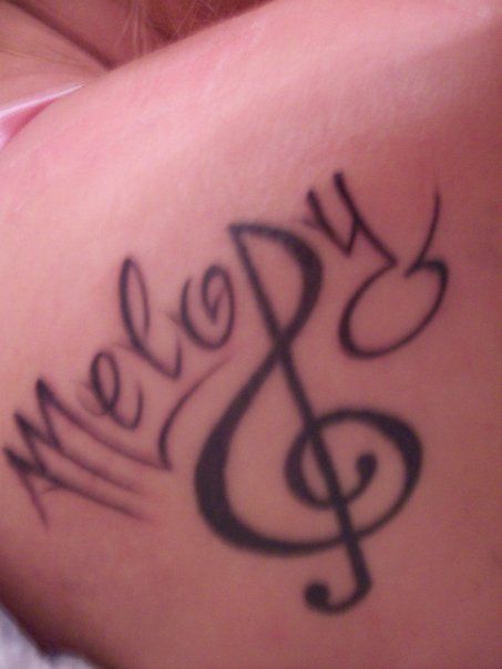 Had the Music tattoo first. Really wanted to get my mom's name, Melody. This is what my friend and I had came up with. Melody Name Tattoo, Melody Name, Melody Tattoo, Notes Tattoo, Wrist Bracelet Tattoo, Music Notes Tattoo, Music Note Tattoo, Note Tattoo, Tattoo Bracelet