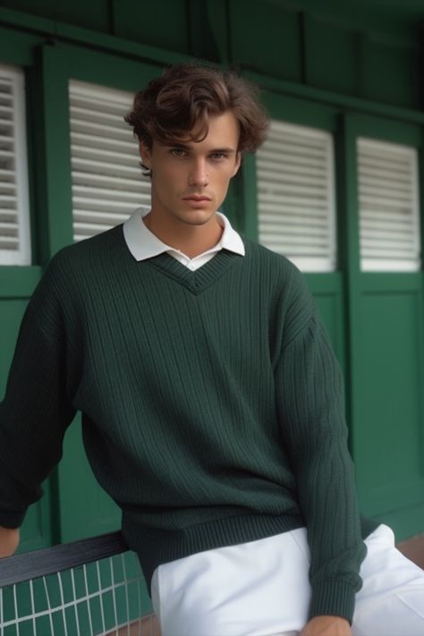 🎾 V Neck Sweater Outfit, Neck Sweater Outfit, Tennis Sweater, If I Were A Boy, Ideas For Outfits, Sweater Outfit, Tennis Player, Fashion Suits, Mens Fashion Suits