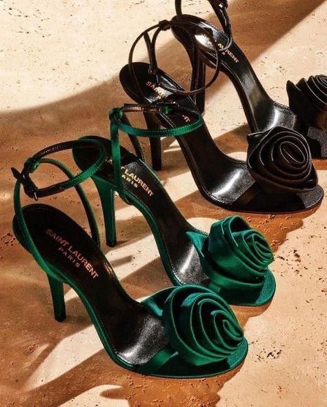 Wedding Dress Sandals, Ivy Flower, Shoes Heels Classy, Ysl Heels, Yves Saint Laurent Shoes, Ysl Shoes, Green Heels, Saint Laurent Shoes, Stiletto Sandals